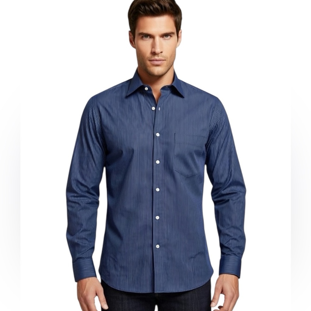 EDDIE BAUER Classic Fit Blue Pinstripe Shirt